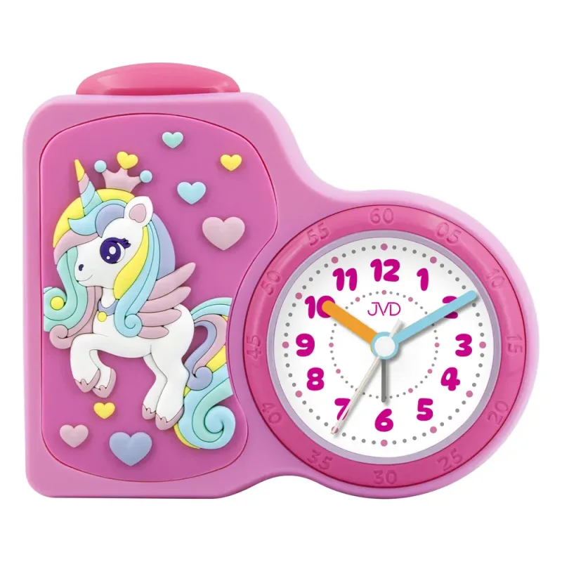 JVD Dětský netikající tichý sweep budík JVD SRP163.5 s růžovým jednorožcem