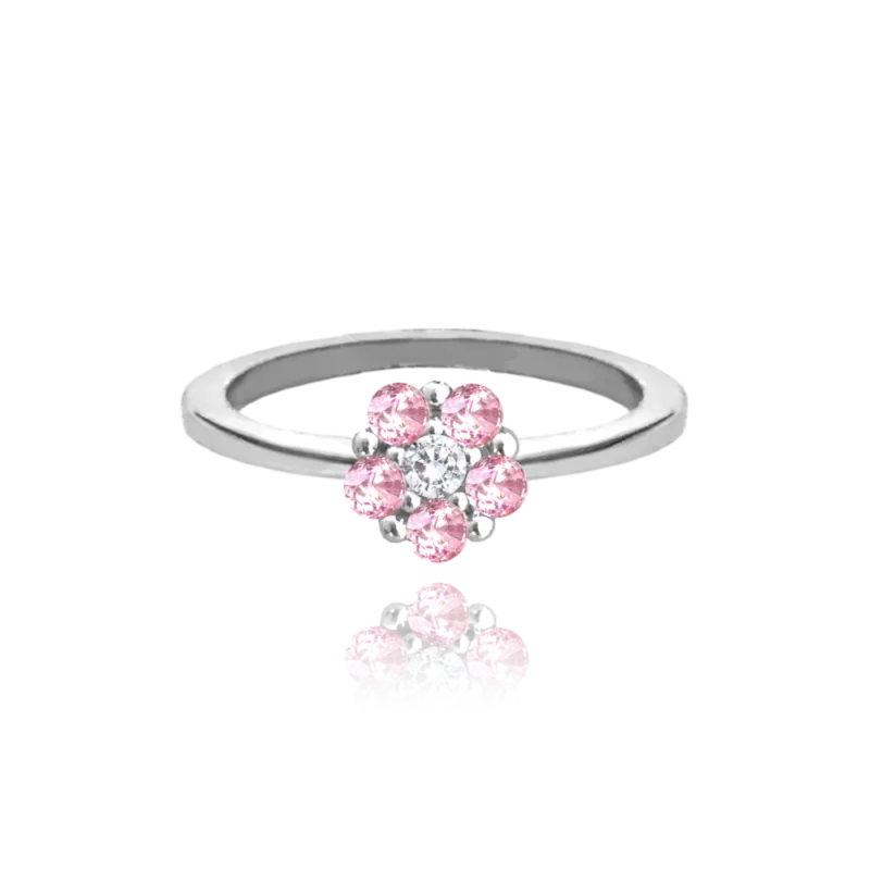 MINET Dětský stříbrný prsten KYTIČKA s růžovými zirkony vel. 46