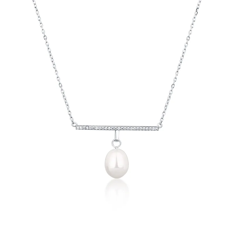 JVD Dámský stříbrný náhrdelník se zirkony a perlou SVLN0342XD2P145