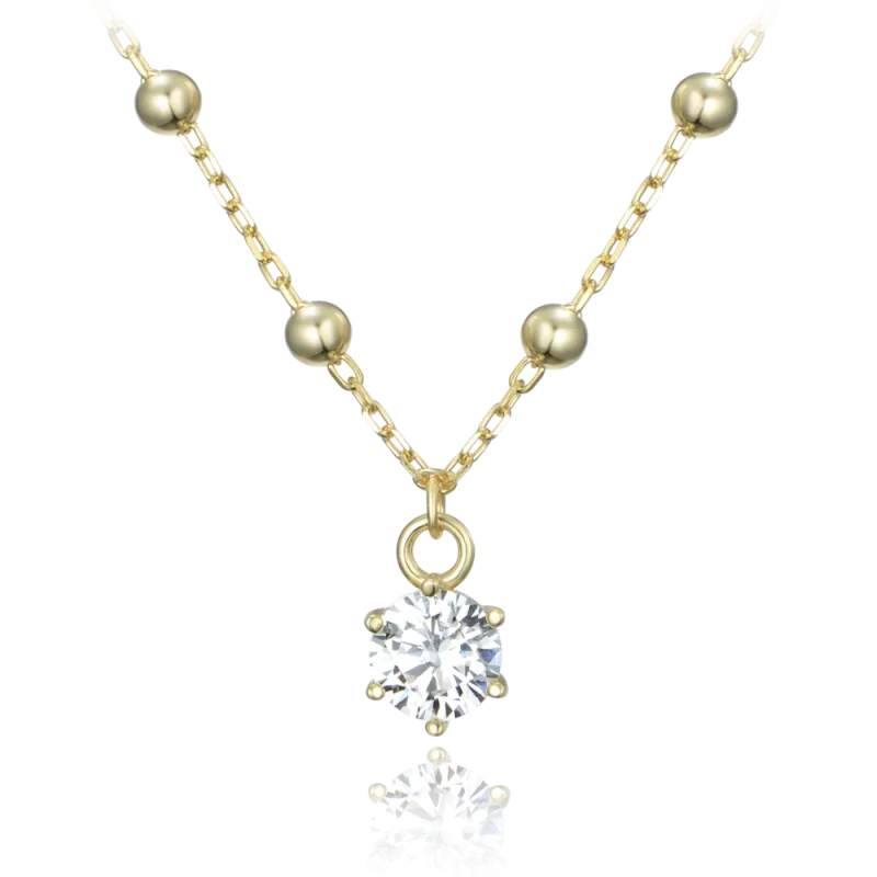 MINET Pozlacený stříbrný náhrdelník s kuličkami a bílým zirkonem JMAS0233GN45