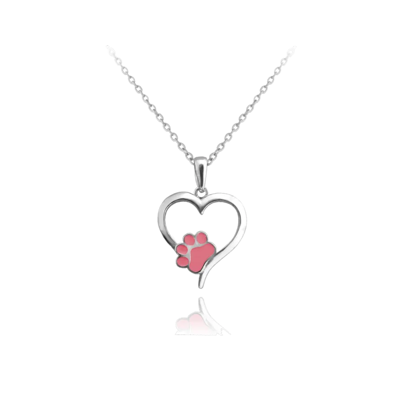 MINET Dětský stříbrný náhrdelník SRDCE s růžovou tlapkou JMAD0010PN42