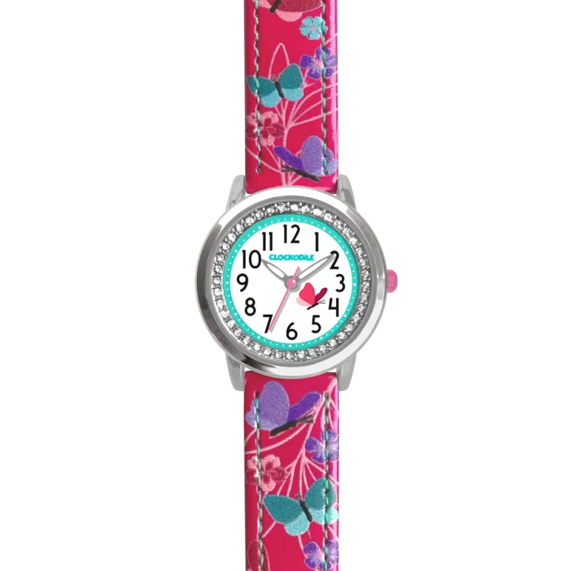 CLOCKODILE Hravé růžové dívčí dětské hodinky MOTÝL CWG5151