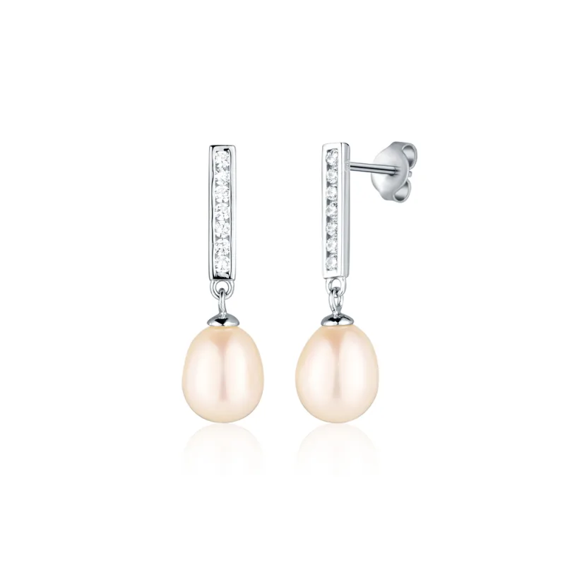 JVD Dámské stříbrné peckové náušnice se zirkony a perlami na puzetku SVLE2494D2P100