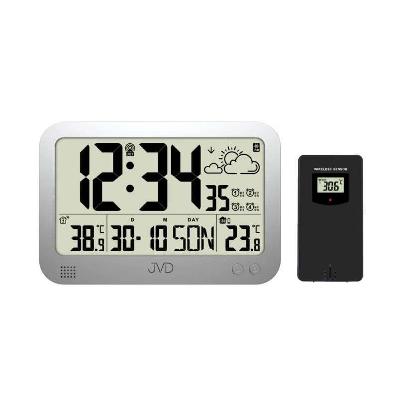 JVD Digitální stříbrné rádiem řízené hodiny (budík) JVD RB3565.2 SKLAD