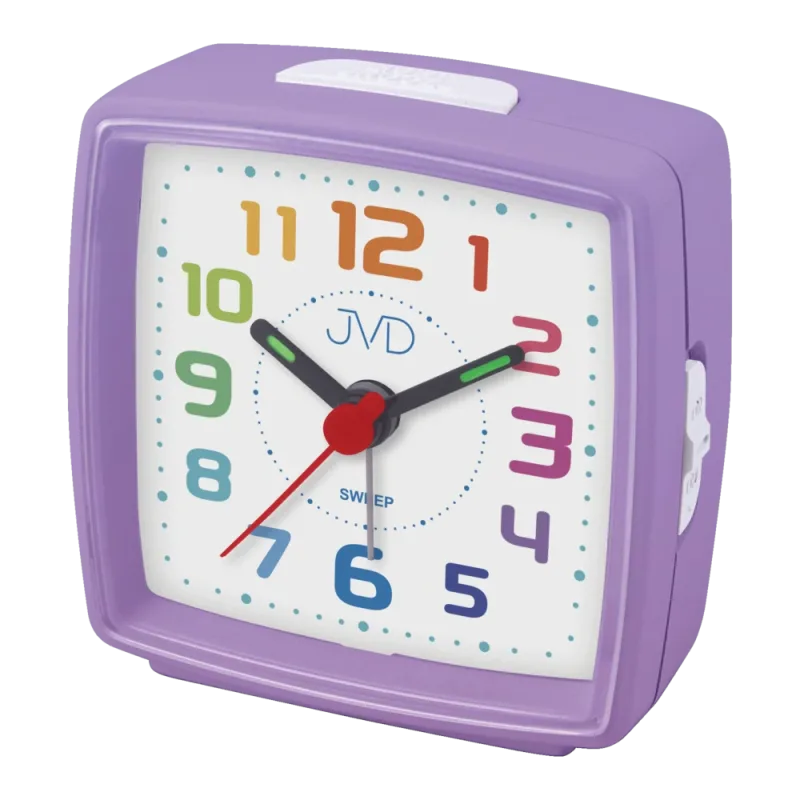 JVD Dětský fialový ručkový netikající tichý budík JVD SRP2811.3
