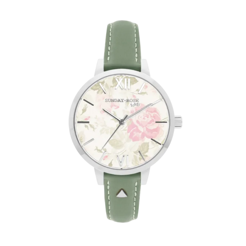 Dámské luxusní designové hodinky SUNDAY ROSE Alive GREEN LEATHE SUN-A01 GREEN LEATHE