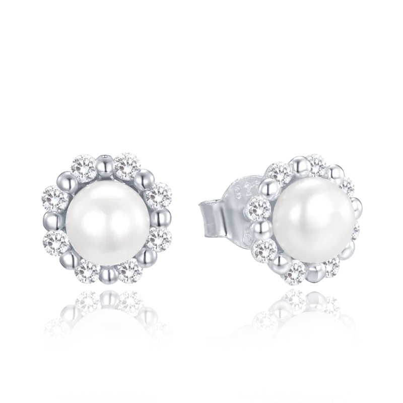 MINET Stříbrné náušnice s přírodními perlami a zirkony JMAS7054SE00