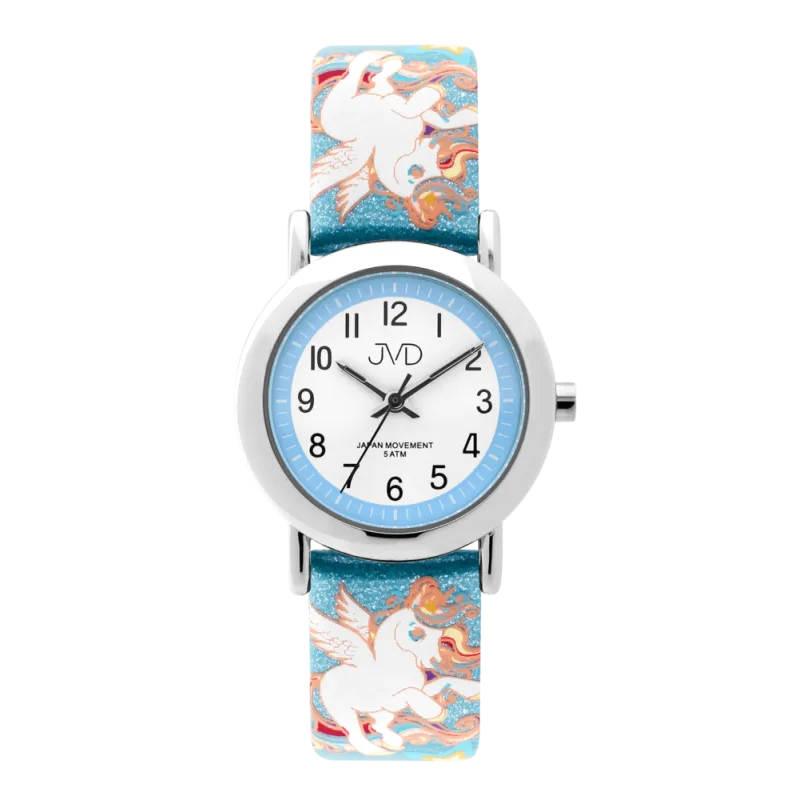 JVD Dětské světle modré náramkové hodinky JVD J7179.9 s jednorožcem