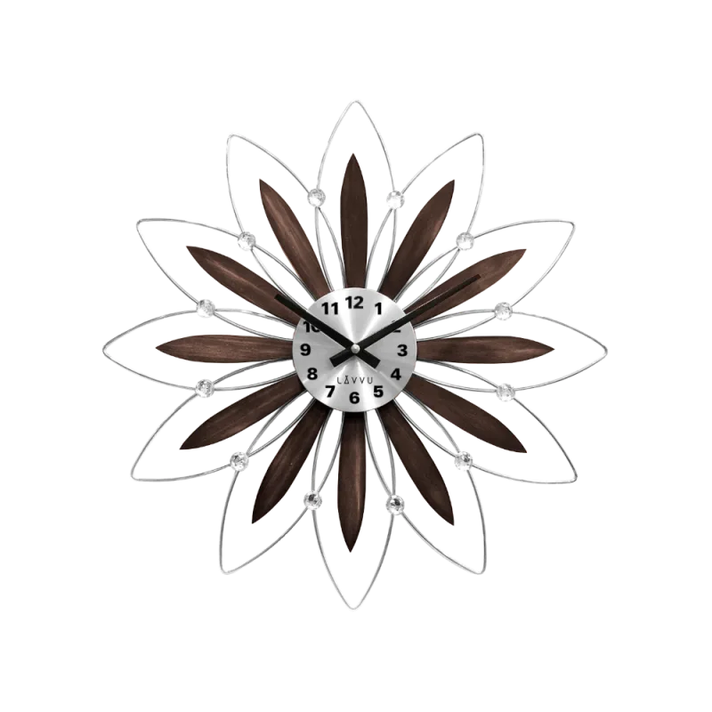 Dřevěné stříbrné hodiny LAVVU CRYSTAL Flower s čísly LCT1113