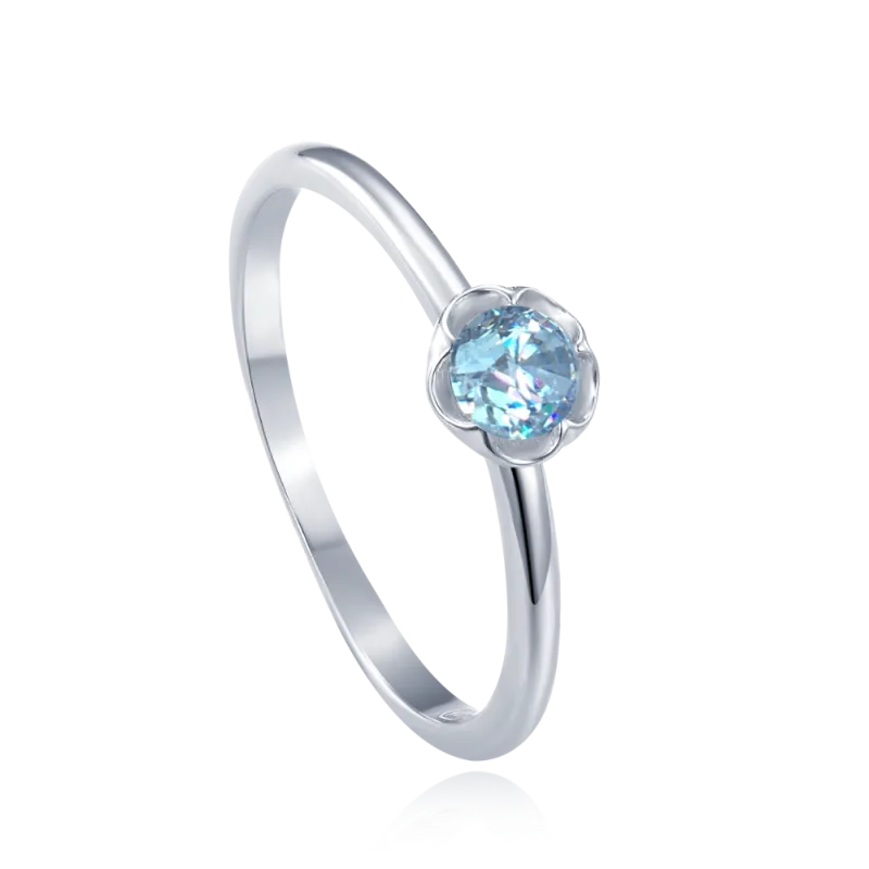 MINET Stříbrný prsten kytička s modrým zirkonem vel. 52 JMAD0051AR52