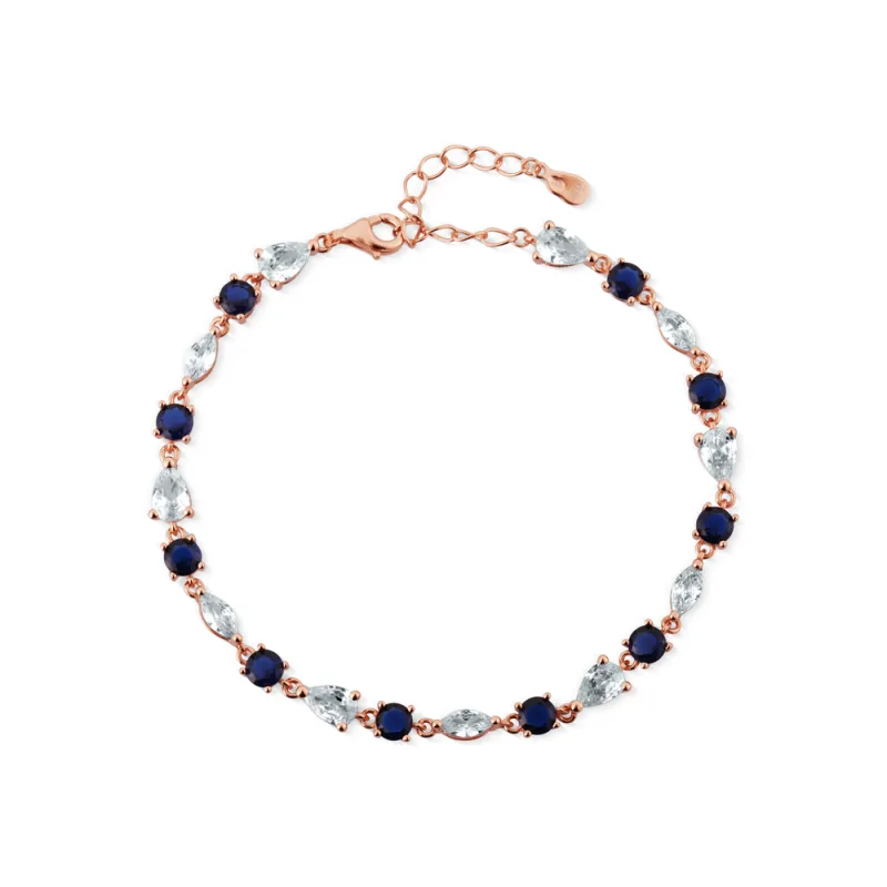 JVD Dámský stříbrný rose gold náramek se zirkony a safíry SVLB0583XH2RM18