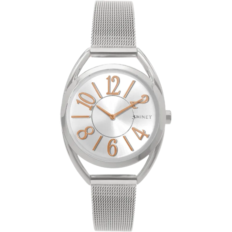 Stříbrné dámské hodinky s čísly MINET ICON SILVER MESH MWL5086