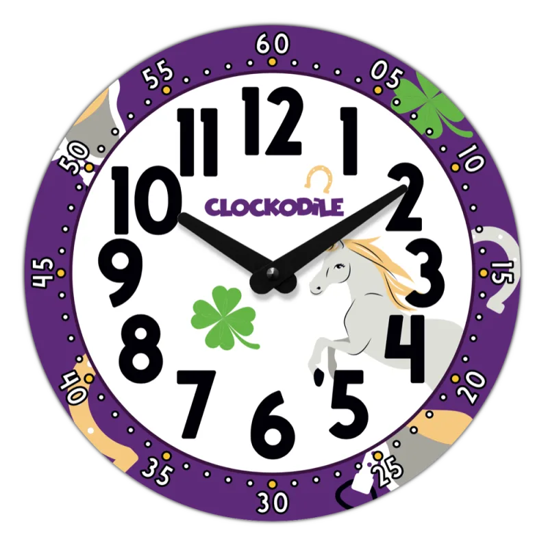 CLOCKODILE Dětské fialové nástěnné hodiny fialové s koněm ⌀25cm CCT0030