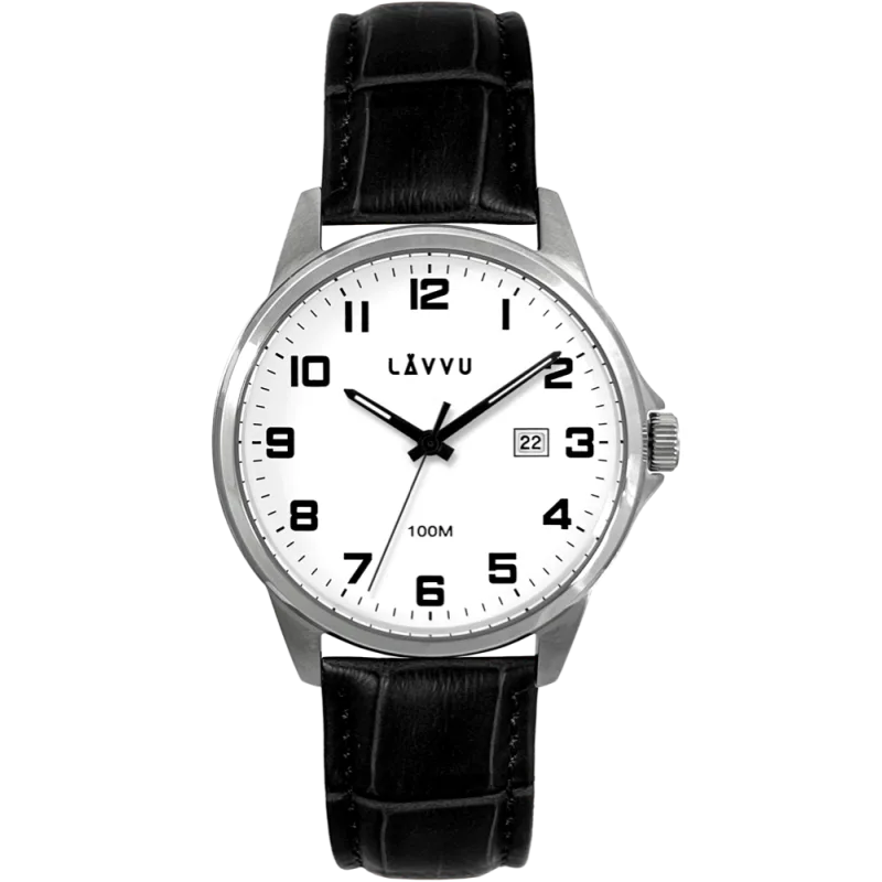 LAVVU Stříbrno-černé pánské hodinky ÖREBRO LWM0240 bílý číselník