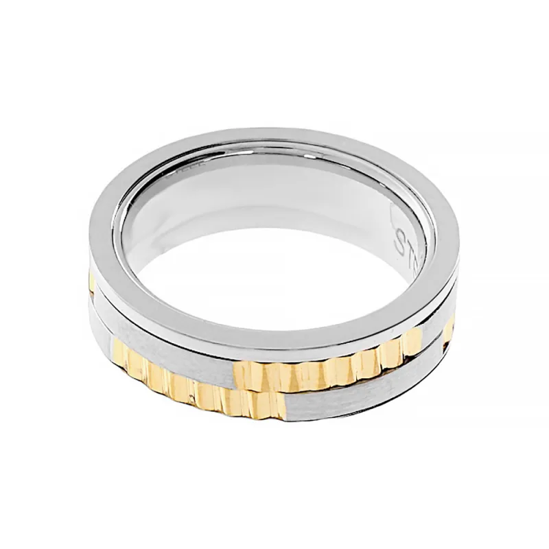 MPM Snubní ocelový nerezový prsten 6544 (velikost 60) - stříbrnozlaté barvy