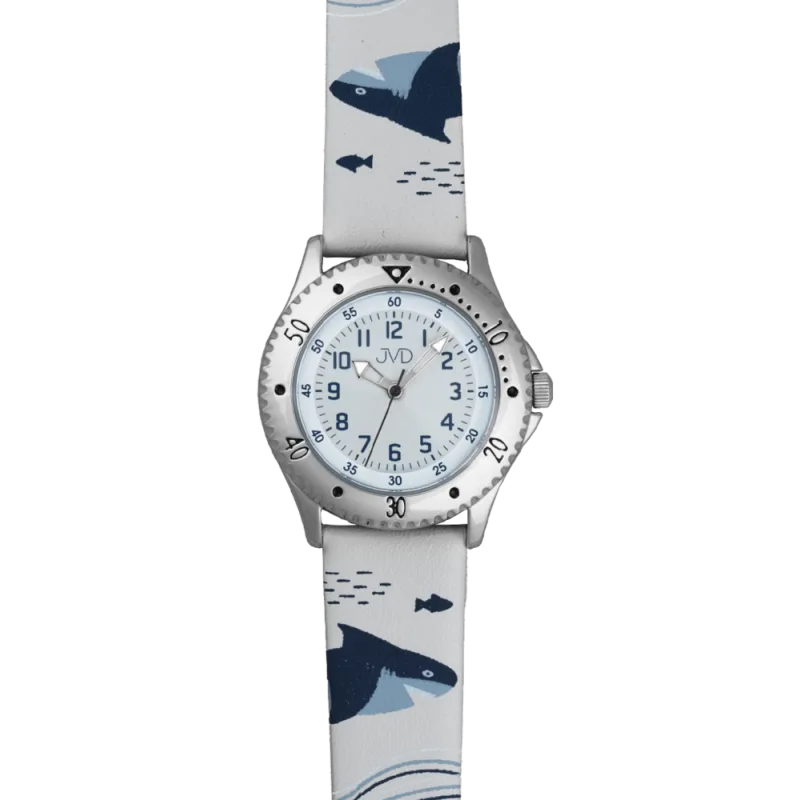 JVD Dětské chlapecké bílé náramkové hodinky se žraloky JVD J7224.2