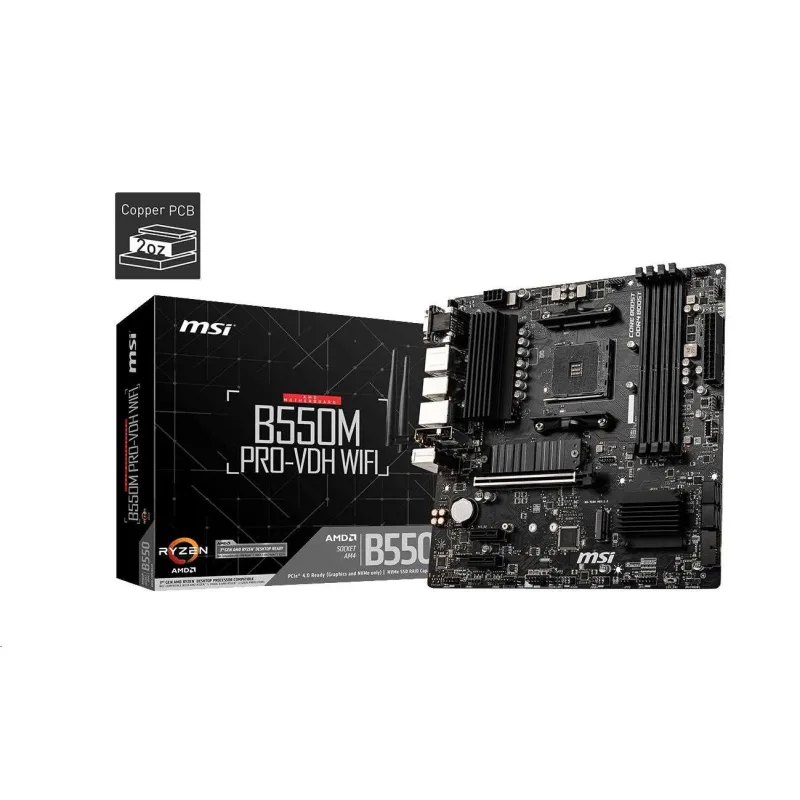 MSI MB Sc AM4 B550M PRO-VDH WIFI, AMD B550, 4xDDR4, VGA, mATX B550M…