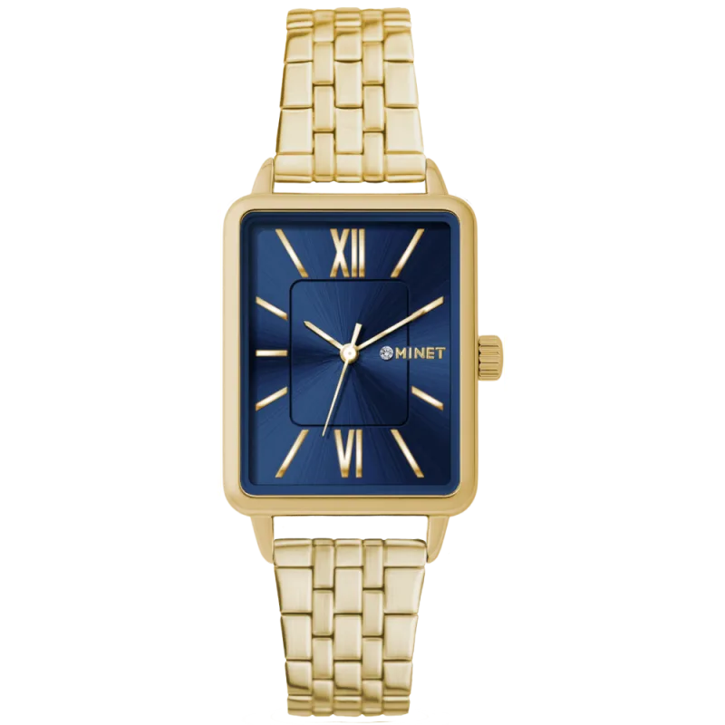 MINET Zlato-modré dámské hodinky SIENA se zlatým ocelovým řemínkem MWL5429
