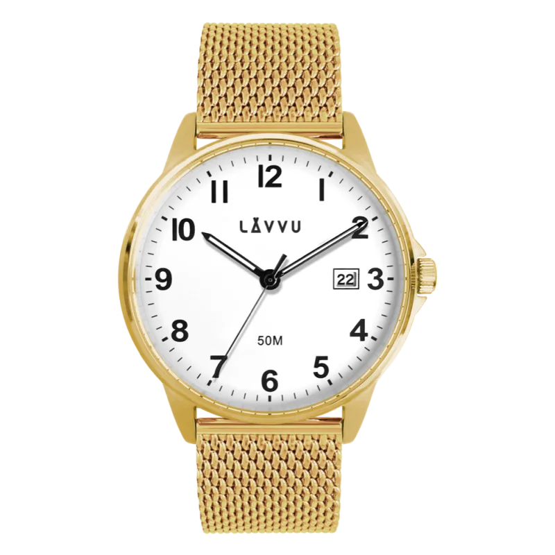 LAVVU Náramkové zlaté hodinky GÖTEBORG MESH LWM0117