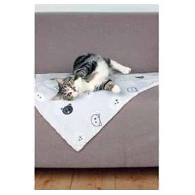 Plyšová deka MIMI šedá s kočičími hlavami 70 x 50 cm