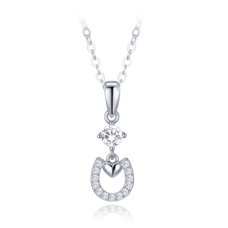 MINET Stříbrný náhrdelník podkova se srdíčkem a bílými zirkony JMAS0299SN45