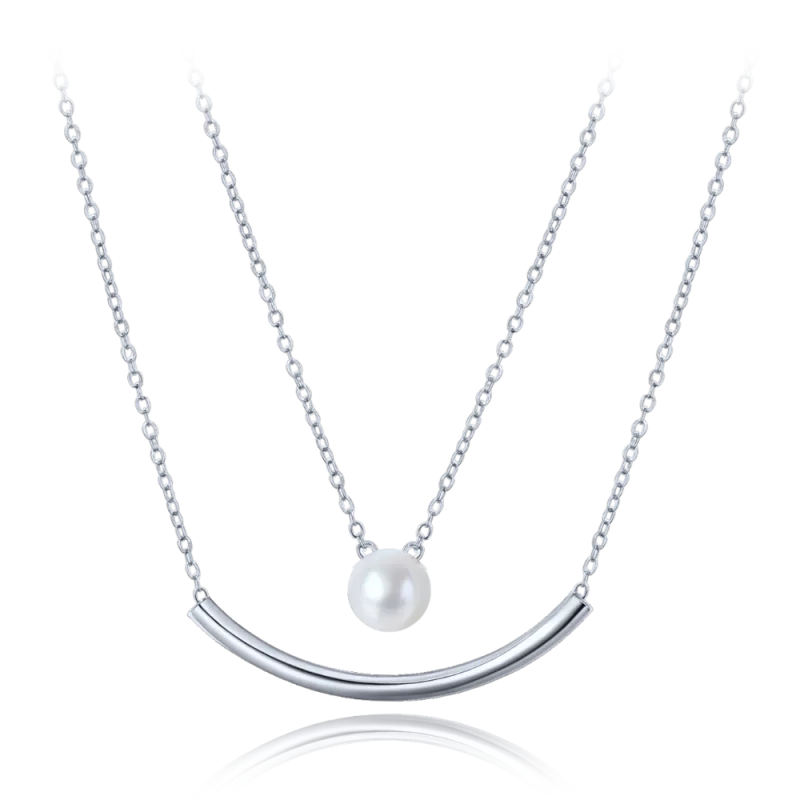 MINET Dvojitý stříbrný náhrdelník s přírodní perlou JMAS7060SN45