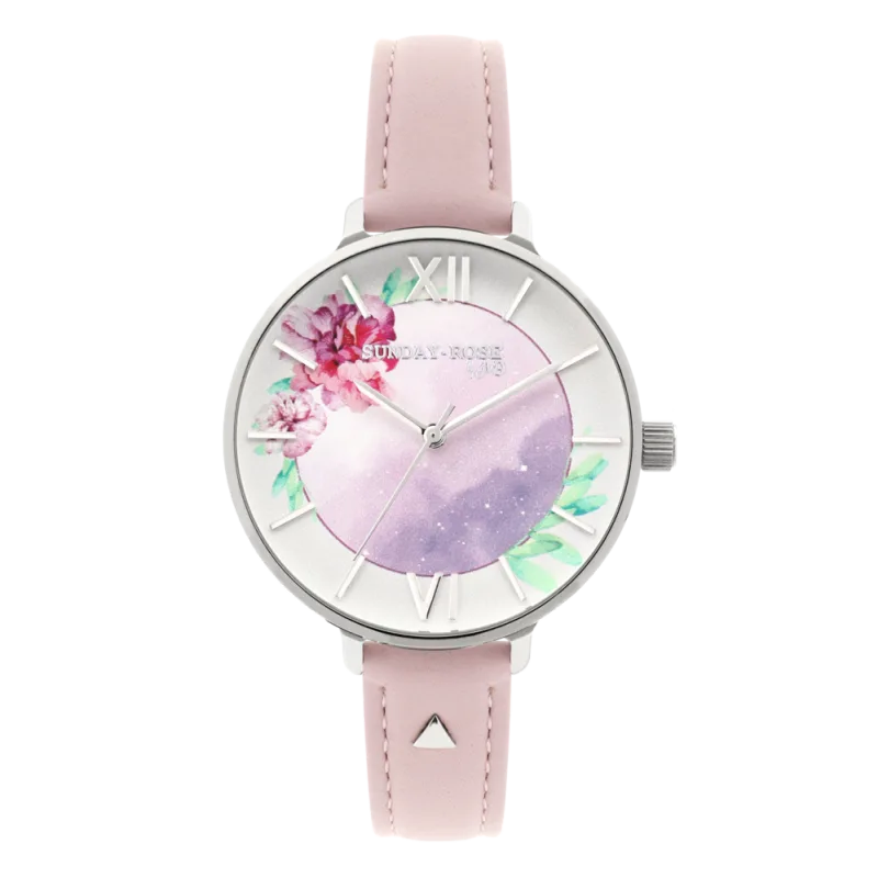 SUNDAY ROSE Dámské květinové eleganní hodinky Enchanted Early Sunrise Leather SUN-E02