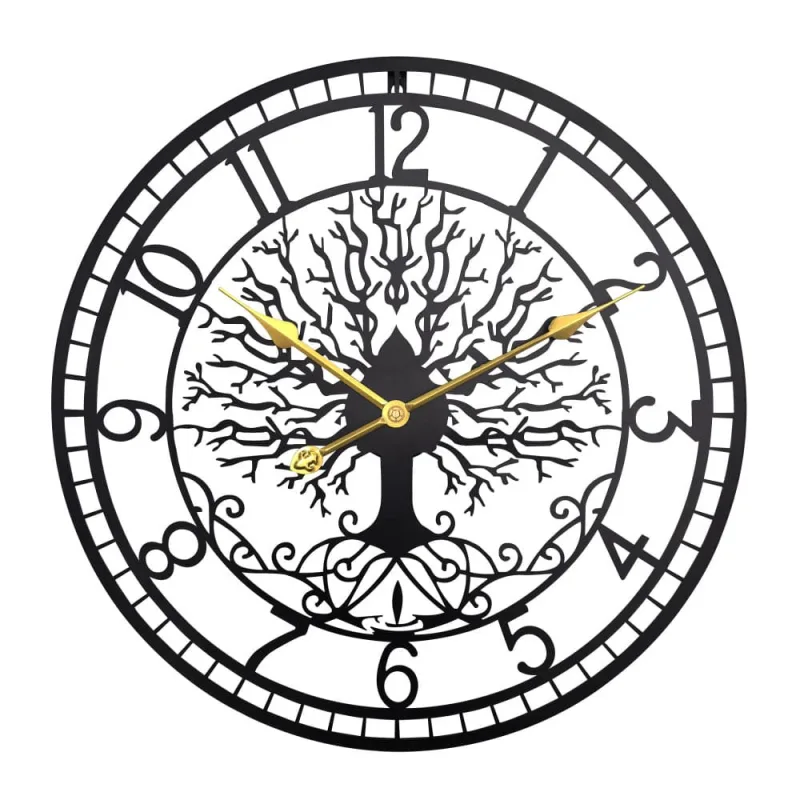 MPM Velké designové kovové nástěnné hodiny o průměru 60 cm MPM Tree of life - černé E04.5457.90