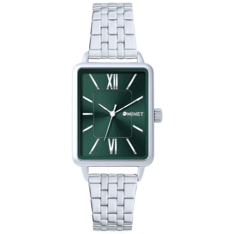 MINET Stříbrno-zelené dámské hodinky SIENA se stříbrným ocelovým řemínkem
