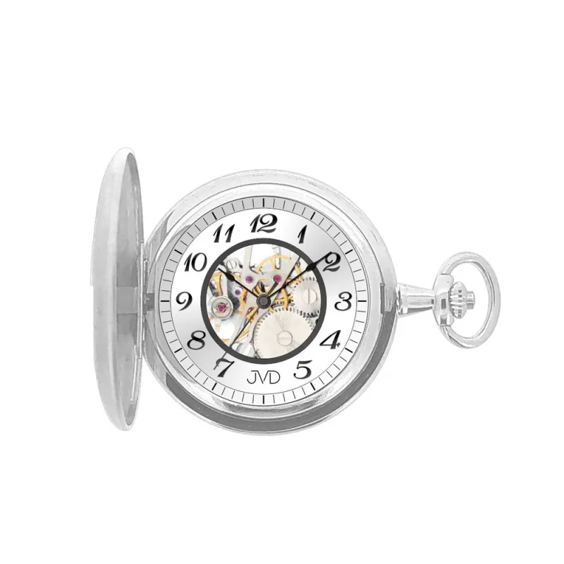JVD Mechanické luxusní čitelné stříbrné kapesní hodinky JVD LK16
