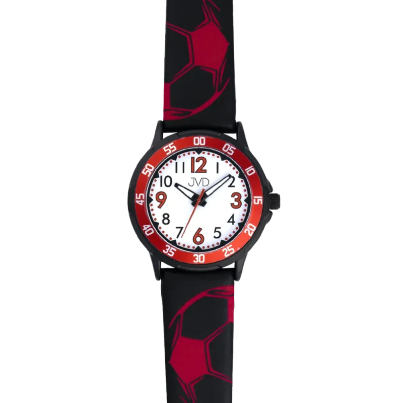 JVD Dětské fotbalové chlapecké červeno černé náramkové hodinky JVD J7220.2