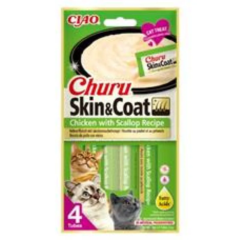 Churu Cat Skin&Coat Chicken with Scallop Recipe 4x14g