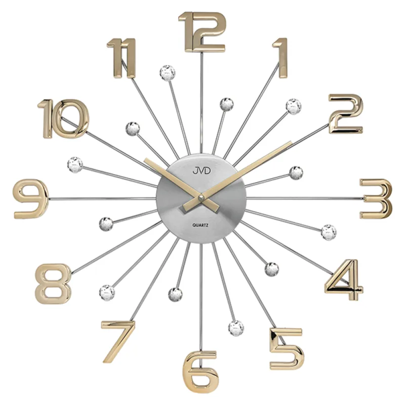 JVD Luxusní designové kovové nástěnné šedozlaté hodiny JVD HT109.2