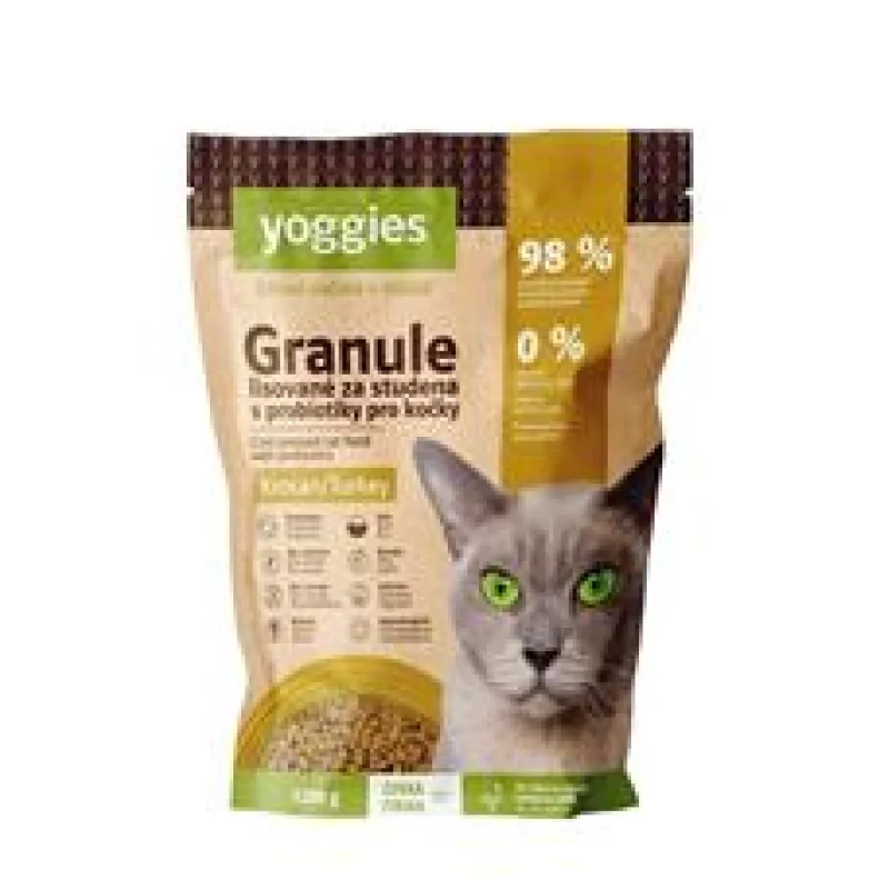 Yoggies Granule pro kočky s krocaním masem, lisované za studena s probiotiky 1,2 kg