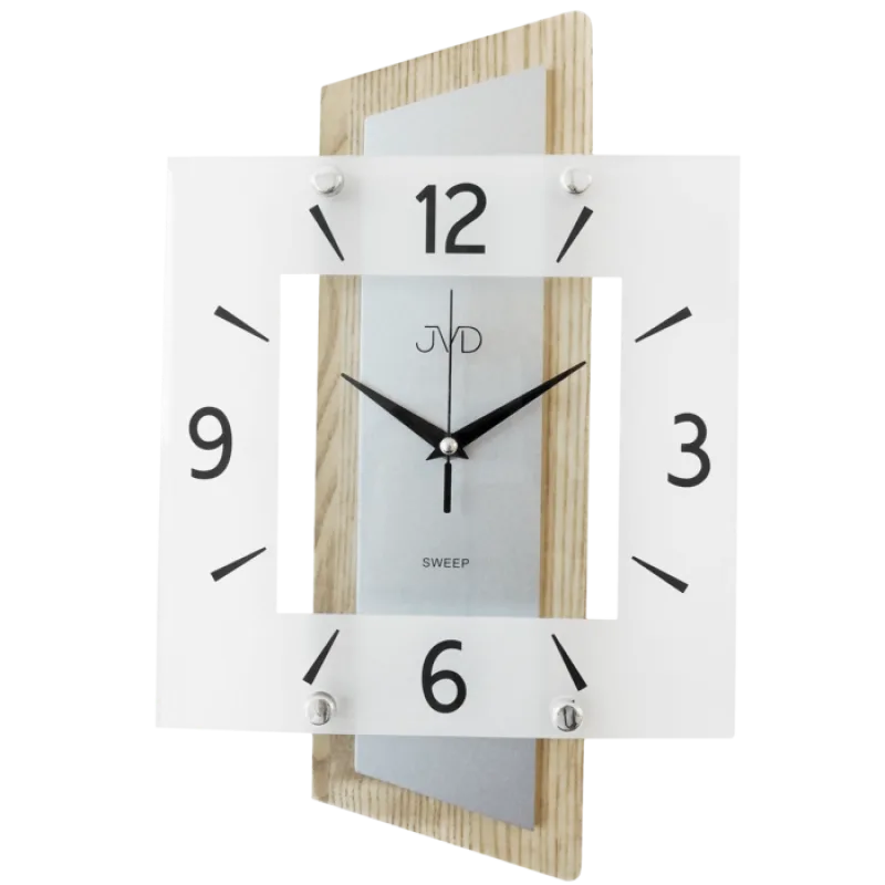 JVD Nástěnné moderní skleněné dřevěné netikající tiché hodiny JVD NS17012/78