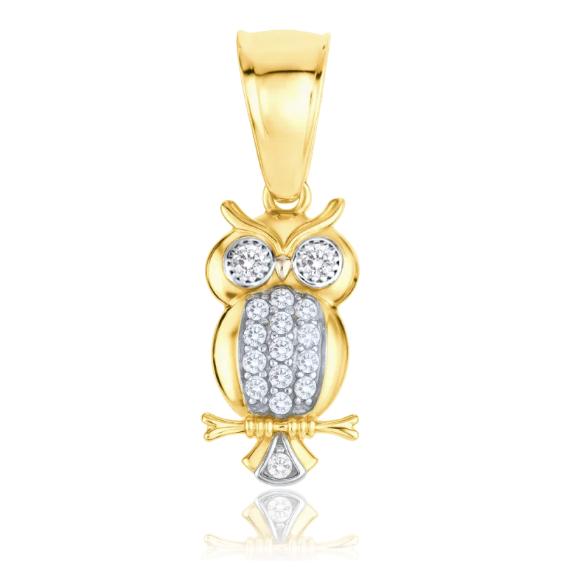 MINET Zlatý přívěs sova s bílými zirkony Au 585/1000 1,35g JMG0294WGP01