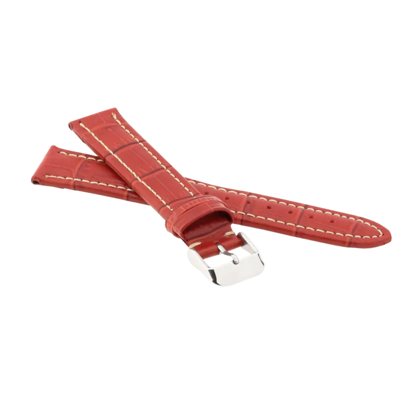 JVD Červený prošitý kožený řemínek na hodinky JVD R14507/18