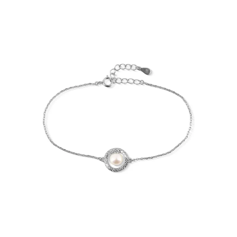 JVD Dámský stříbrný náramek se zirkony a perlou SVLB0813SH2P118