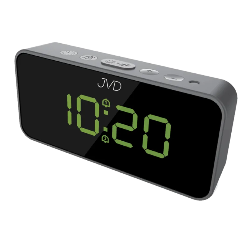 Digitální budík do sítě JVD SB3212.1 s teploměrem, USB nabíjením a světelným senzorem