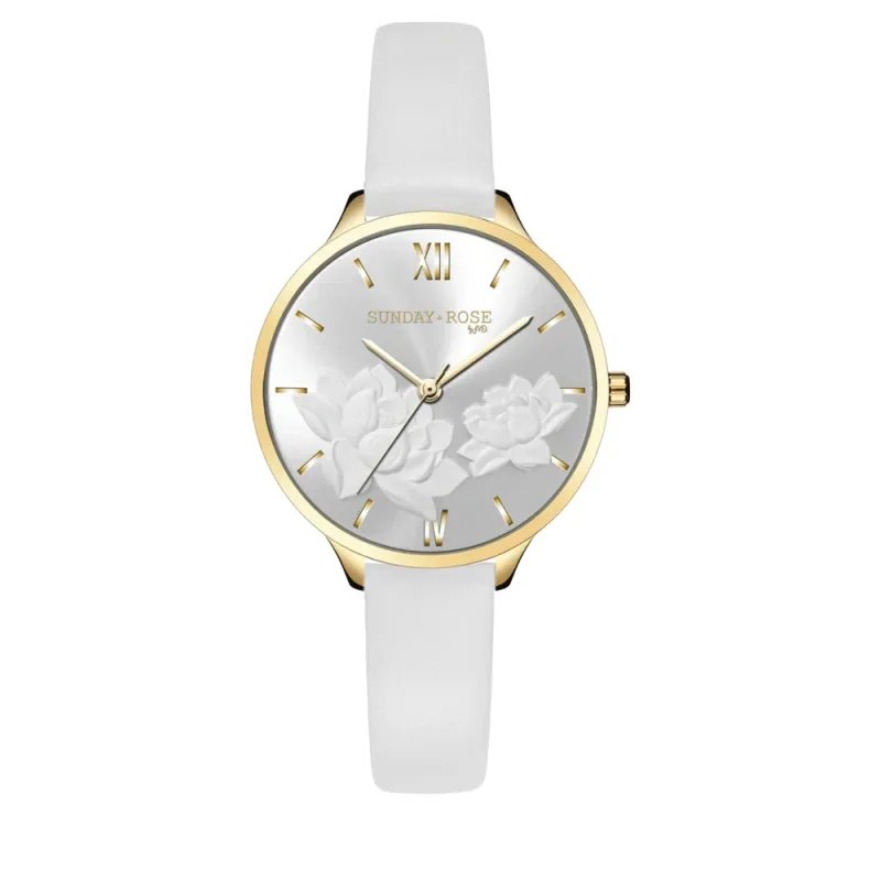 SUNDAY ROSE Dámské luxusní designové hodinky SUNDAY ROSE Fashion Pastel White SUN-F15