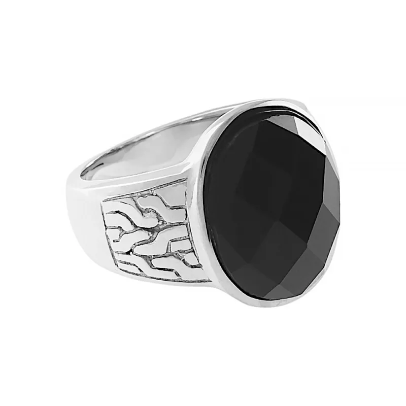 MPM Dámský ocelový nerezový prsten s černým zirkonem 5395 (velikost 60) - stříbrné barvy