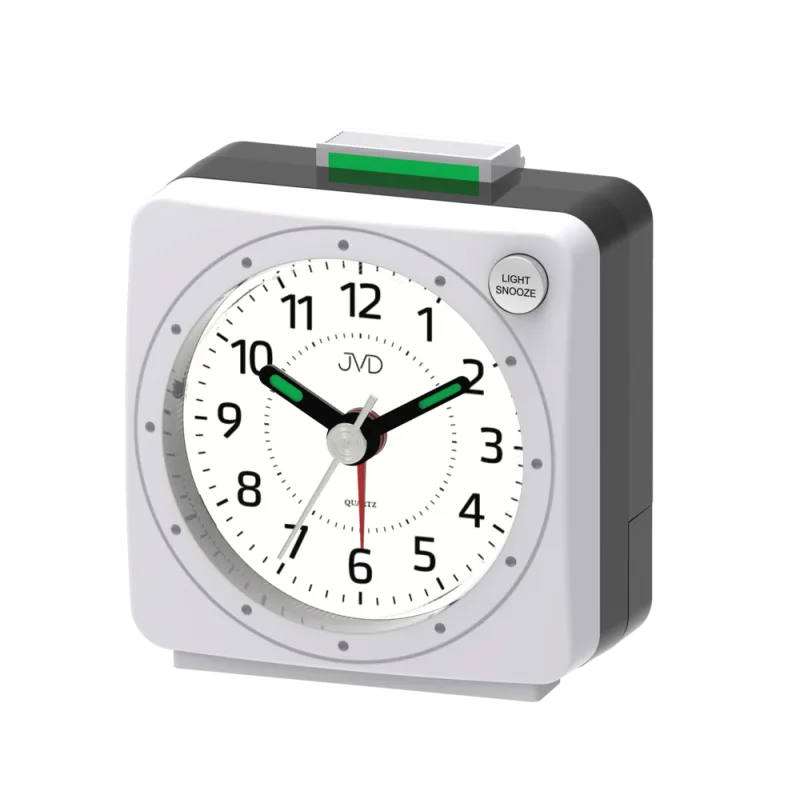 JVD Stříbrný analogový nejlevnější baterkový budík JVD SR220.15 s osvětlením