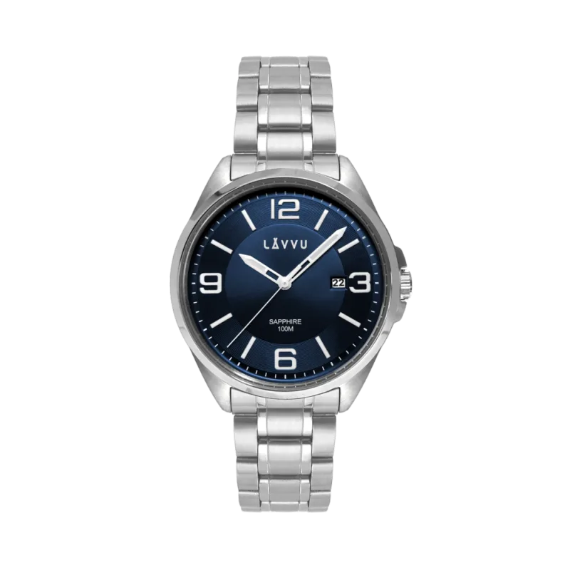 Vodotěsné pánské hodinky se safírovým sklem LAVVU HERNING Blue LWM0091