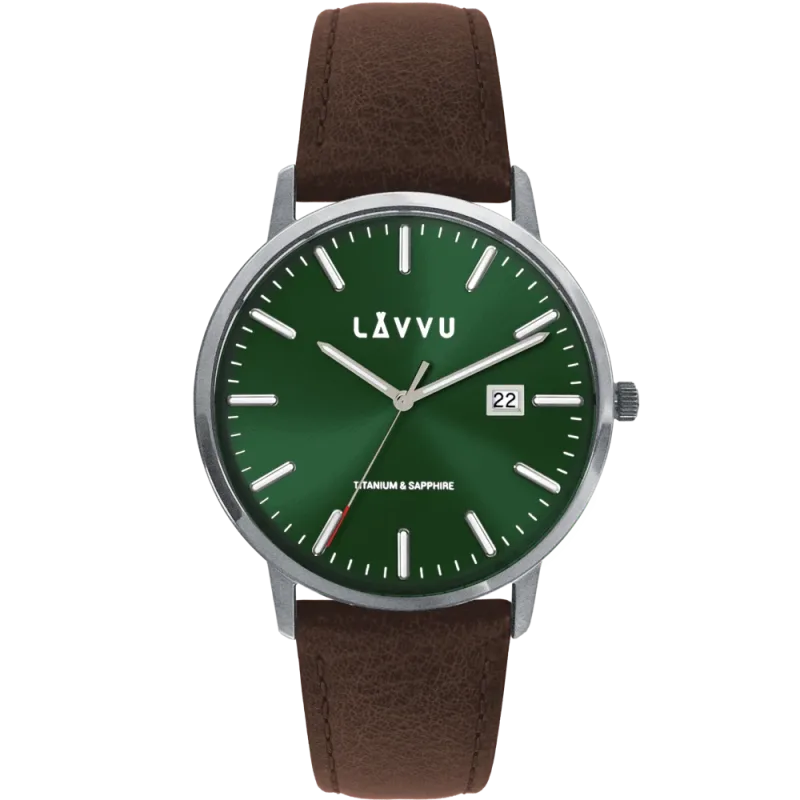 LAVVU Zelené náramkové pánské hodinky se safírovým sklem Copenhagen Titanium Green LWM0261