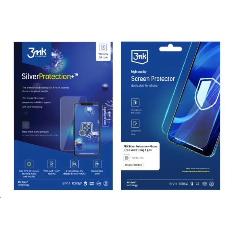 3mk All-Safe - AIO fólie SilverProtection+ Dry & Wet Fitting Phone, 5 ks…
