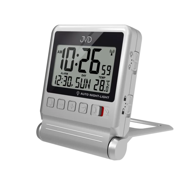 JVD Cestovní skládací digitální stříbrný rádiem řízený budík JVD RB9391.1
