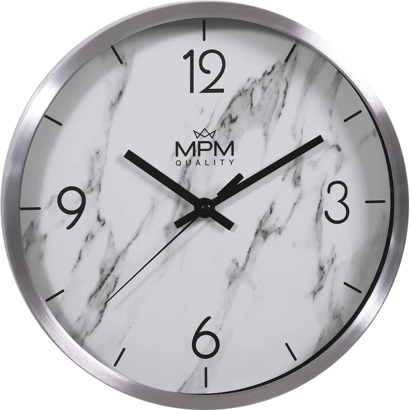 MPM Kovové stříbrné nástěnné kulaté hodiny MPM Stone I - E01.3944