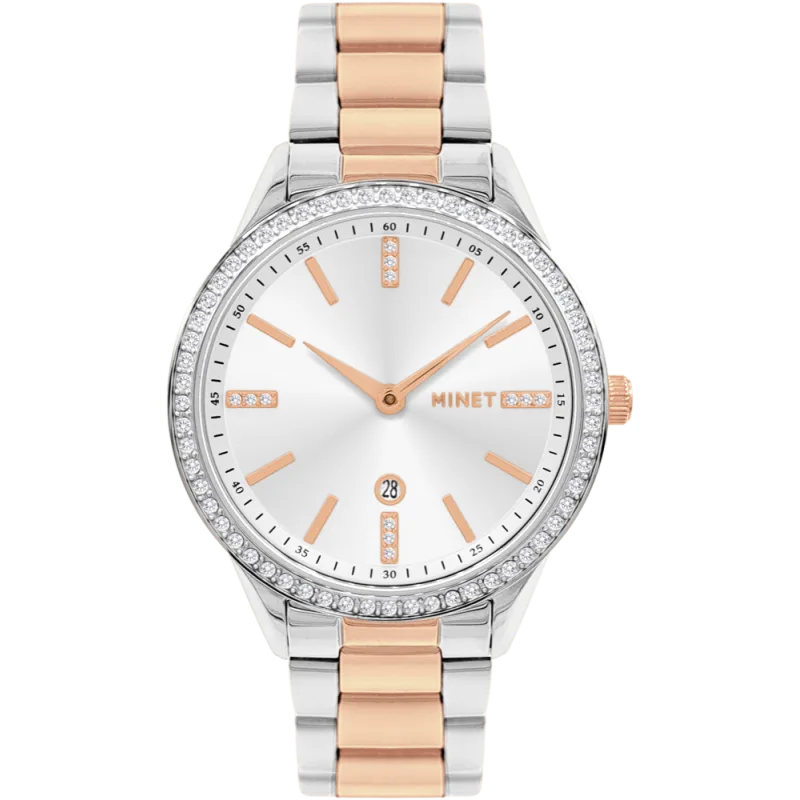 MINET Stříbrno-růžové dámské hodinky AVENUE MWL5306
