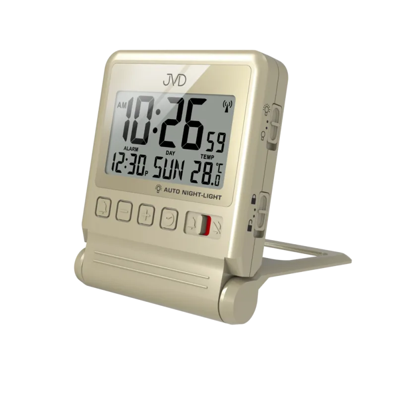 JVD Cestovní skládací digitální zlatý rádiem řízený budík JVD RB9391.3