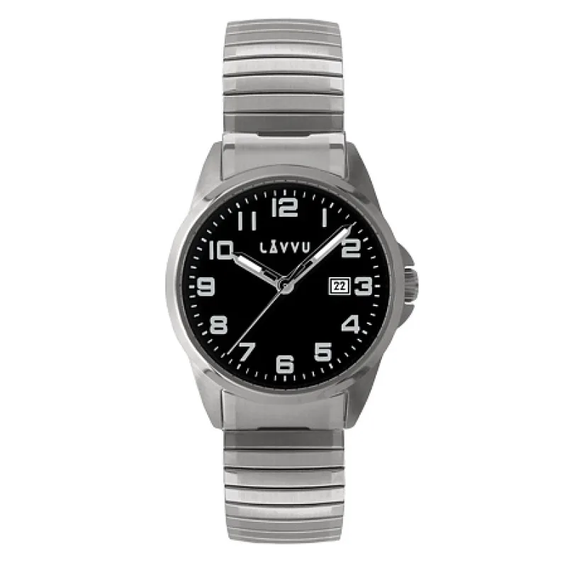 LAVVU Pružné přehledné hodinky LAVVU STOCKHOLM Big Black LWM0022 s natahovacím páskem